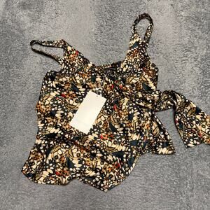 Wildfang Black Floral Print Tie-Shoulder Cami